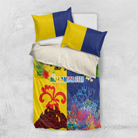 Malampa Fiji Day Bedding Set Volcano and Coral Reef with Culture Patterns Split Style