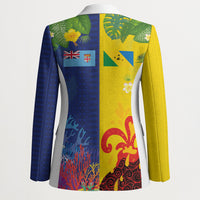Malampa Fiji Day Blazer Volcano and Coral Reef with Culture Patterns Split Style