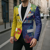 Malampa Fiji Day Blazer Volcano and Coral Reef with Culture Patterns Split Style