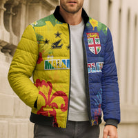 Malampa Fiji Day Bomber Puffer Jacket Volcano and Coral Reef with Culture Patterns Split Style