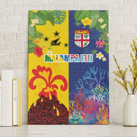 Malampa Fiji Day Canvas Wall Art Volcano and Coral Reef with Culture Patterns Split Style