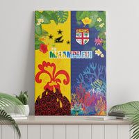 Malampa Fiji Day Canvas Wall Art Volcano and Coral Reef with Culture Patterns Split Style