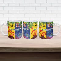 Malampa Fiji Day Ceramic Mug Volcano and Coral Reef with Culture Patterns Split Style