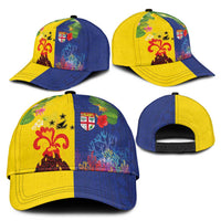 Malampa Fiji Day Classic Cap Volcano and Coral Reef with Culture Patterns Split Style