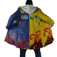 Malampa Fiji Day Cloak Volcano and Coral Reef with Culture Patterns Split Style