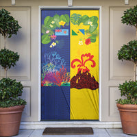 Malampa Fiji Day Door Cover Volcano and Coral Reef with Culture Patterns Split Style