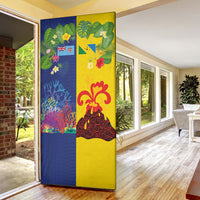 Malampa Fiji Day Door Cover Volcano and Coral Reef with Culture Patterns Split Style