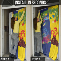 Malampa Fiji Day Door Cover Volcano and Coral Reef with Culture Patterns Split Style