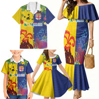 Malampa Fiji Day Family Matching Mermaid Dress and Hawaiian Shirt Volcano and Coral Reef with Culture Patterns Split Style