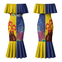 Malampa Fiji Day Family Matching Mermaid Dress and Hawaiian Shirt Volcano and Coral Reef with Culture Patterns Split Style