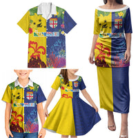Malampa Fiji Day Family Matching Puletasi and Hawaiian Shirt Volcano and Coral Reef with Culture Patterns Split Style