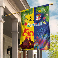 Malampa Fiji Day Garden Flag Volcano and Coral Reef with Culture Patterns Split Style