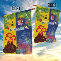 Malampa Fiji Day Garden Flag Volcano and Coral Reef with Culture Patterns Split Style