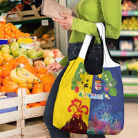 Malampa Fiji Day Grocery Bag Volcano and Coral Reef with Culture Patterns Split Style