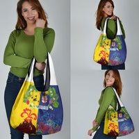 Malampa Fiji Day Grocery Bag Volcano and Coral Reef with Culture Patterns Split Style