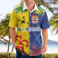Malampa Fiji Day Hawaiian Shirt Volcano and Coral Reef with Culture Patterns Split Style