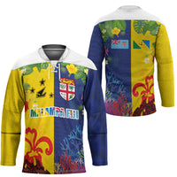 Malampa Fiji Day Hockey Jersey Volcano and Coral Reef with Culture Patterns Split Style