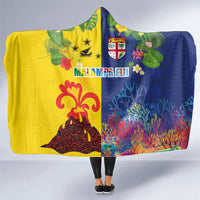 Malampa Fiji Day Hooded Blanket Volcano and Coral Reef with Culture Patterns Split Style