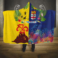 Malampa Fiji Day Hooded Blanket Volcano and Coral Reef with Culture Patterns Split Style