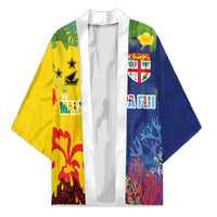 Malampa Fiji Day Kimono Volcano and Coral Reef with Culture Patterns Split Style