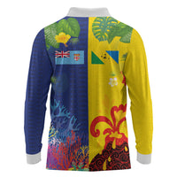 Malampa Fiji Day Long Sleeve Polo Shirt Volcano and Coral Reef with Culture Patterns Split Style