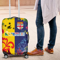 Malampa Fiji Day Luggage Cover Volcano and Coral Reef with Culture Patterns Split Style