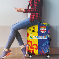 Malampa Fiji Day Luggage Cover Volcano and Coral Reef with Culture Patterns Split Style