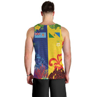 Malampa Fiji Day Men Tank Top Volcano and Coral Reef with Culture Patterns Split Style