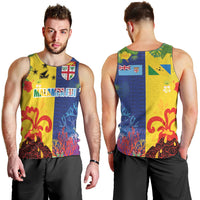 Malampa Fiji Day Men Tank Top Volcano and Coral Reef with Culture Patterns Split Style