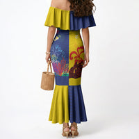 Malampa Fiji Day Mermaid Dress Volcano and Coral Reef with Culture Patterns Split Style