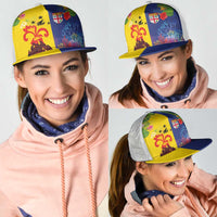 Malampa Fiji Day Mesh Trucker Cap Volcano and Coral Reef with Culture Patterns Split Style