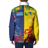 Malampa Fiji Day Padded Jacket Volcano and Coral Reef with Culture Patterns Split Style