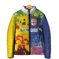 Malampa Fiji Day Padded Jacket Volcano and Coral Reef with Culture Patterns Split Style