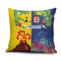Malampa Fiji Day Pillow Cover Volcano and Coral Reef with Culture Patterns Split Style