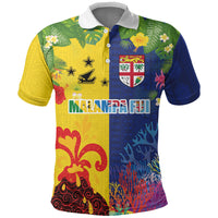 Malampa Fiji Day Polo Shirt Volcano and Coral Reef with Culture Patterns Split Style