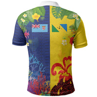 Malampa Fiji Day Polo Shirt Volcano and Coral Reef with Culture Patterns Split Style