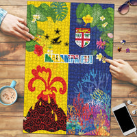 Malampa Fiji Day Puzzle Volcano and Coral Reef with Culture Patterns Split Style