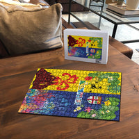 Malampa Fiji Day Puzzle Volcano and Coral Reef with Culture Patterns Split Style