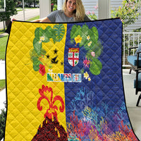 Malampa Fiji Day Quilt Volcano and Coral Reef with Culture Patterns Split Style