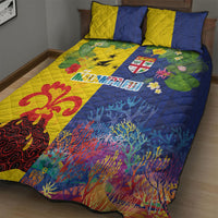 Malampa Fiji Day Quilt Bed Set Volcano and Coral Reef with Culture Patterns Split Style