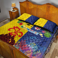 Malampa Fiji Day Quilt Bed Set Volcano and Coral Reef with Culture Patterns Split Style