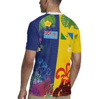 Malampa Fiji Day Rugby Jersey Volcano and Coral Reef with Culture Patterns Split Style