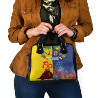 Malampa Fiji Day Shoulder Handbag Volcano and Coral Reef with Culture Patterns Split Style