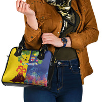 Malampa Fiji Day Shoulder Handbag Volcano and Coral Reef with Culture Patterns Split Style