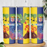 Malampa Fiji Day Skinny Tumbler Volcano and Coral Reef with Culture Patterns Split Style