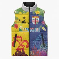 Malampa Fiji Day Sleeveless Puffer Jacket Volcano and Coral Reef with Culture Patterns Split Style