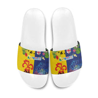 Malampa Fiji Day Slide Sandals Volcano and Coral Reef with Culture Patterns Split Style