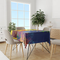 Malampa Fiji Day Tablecloth Volcano and Coral Reef with Culture Patterns Split Style