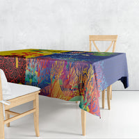 Malampa Fiji Day Tablecloth Volcano and Coral Reef with Culture Patterns Split Style