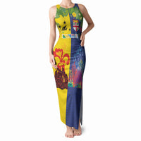 Malampa Fiji Day Tank Maxi Dress Volcano and Coral Reef with Culture Patterns Split Style